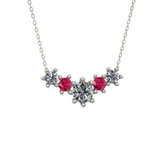 Pırlanta ve rodolit garnet 18 ayar beyaz altın kolye (1.98 karat, 40 cm gümüş rolo zincir)