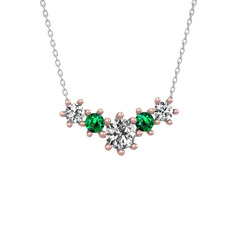 Swarovski ve yeşil kuvars 14 ayar rose altın kolye (40 cm beyaz altın rolo zincir)