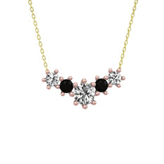 Swarovski ve siyah zirkon 8 ayar rose altın kolye (40 cm gümüş rolo zincir)