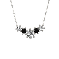 Aine Beştaş Kolye - Beyaz zirkon ve siyah zirkon 18 ayar beyaz altın kolye (40 cm gümüş rolo zincir) #byn1vb