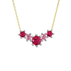Aine Beştaş Kolye - Rodolit garnet ve pembe kuvars 18 ayar beyaz altın kolye (40 cm gümüş rolo zincir) #byze38