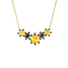 Aine Beştaş Kolye - Sitrin ve peridot 925 ayar siyah rodyum kaplama gümüş kolye (40 cm altın rolo zincir) #c3im09
