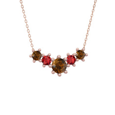 Aine Beştaş Kolye - Dumanlı kuvars ve garnet 925 ayar rose altın kaplama gümüş kolye (40 cm rose altın rolo zincir) #ck8pza