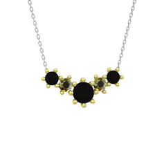 Siyah zirkon ve peridot 14 ayar altın kolye (40 cm beyaz altın rolo zincir)