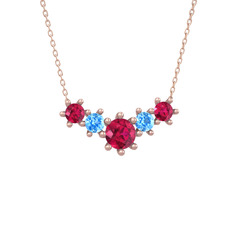 Rodolit garnet ve akuamarin 925 ayar rose altın kaplama gümüş kolye (40 cm rose altın rolo zincir)
