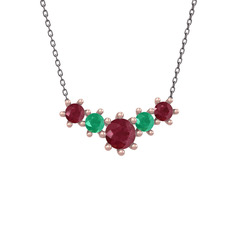 Aine Beştaş Kolye - Kök yakut ve kök zümrüt 18 ayar rose altın kolye (40 cm gümüş rolo zincir) #d3l6p7