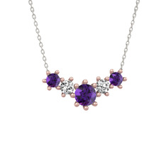 Aine Beştaş Kolye - Ametist ve beyaz zirkon 8 ayar rose altın kolye (40 cm beyaz altın rolo zincir) #d5myro