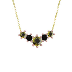 Peridot ve siyah zirkon 8 ayar rose altın kolye (40 cm gümüş rolo zincir)