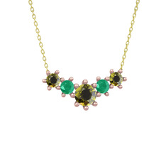 Peridot ve kök zümrüt 14 ayar rose altın kolye (40 cm gümüş rolo zincir)