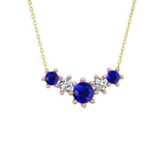 Aine Beştaş Kolye - Lab safir ve swarovski 18 ayar rose altın kolye (40 cm altın rolo zincir) #dm59os