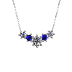 Aine Beştaş Kolye - Pırlanta ve lab safir 14 ayar beyaz altın kolye (1.98 karat, 40 cm beyaz altın rolo zincir) #dv12qj