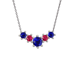 Aine Beştaş Kolye - Lab safir ve rodolit garnet 8 ayar beyaz altın kolye (40 cm gümüş rolo zincir) #e2n8wi