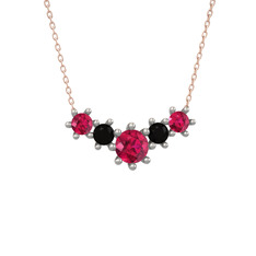 Aine Beştaş Kolye - Rodolit garnet ve siyah zirkon 18 ayar beyaz altın kolye (40 cm rose altın rolo zincir) #e7e00a