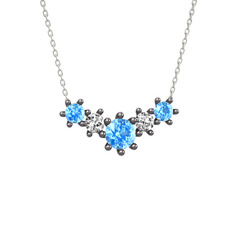Aine Beştaş Kolye - Akuamarin ve swarovski 925 ayar siyah rodyum kaplama gümüş kolye (40 cm beyaz altın rolo zincir) #en2t9j