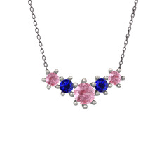 Aine Beştaş Kolye - Pembe kuvars ve lab safir 18 ayar beyaz altın kolye (40 cm gümüş rolo zincir) #etkb45