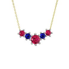Rodolit garnet ve lab safir 14 ayar beyaz altın kolye (40 cm altın rolo zincir)