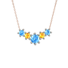 Aine Beştaş Kolye - Akuamarin ve sitrin 925 ayar gümüş kolye (40 cm rose altın rolo zincir) #eturqz