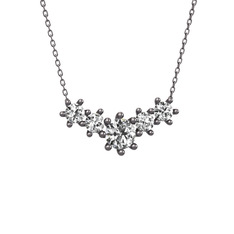 Aine Beştaş Kolye - Beyaz zirkon ve swarovski 925 ayar siyah rodyum kaplama gümüş kolye (40 cm gümüş rolo zincir) #exlnto