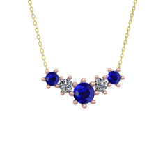 Lab safir ve pırlanta 8 ayar rose altın kolye (0.32 karat, 40 cm altın rolo zincir)