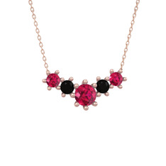Aine Beştaş Kolye - Rodolit garnet ve siyah zirkon 18 ayar rose altın kolye (40 cm gümüş rolo zincir) #fgvs0a
