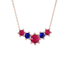 Rodolit garnet ve lab safir 14 ayar rose altın kolye (40 cm gümüş rolo zincir)