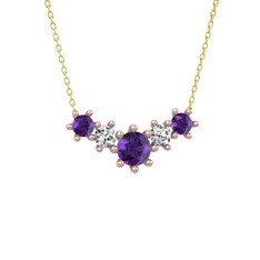 Aine Beştaş Kolye - Ametist ve swarovski 18 ayar rose altın kolye (40 cm gümüş rolo zincir) #fldefa