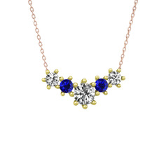 Aine Beştaş Kolye - Beyaz zirkon ve lab safir 18 ayar altın kolye (40 cm rose altın rolo zincir) #fqfhdz