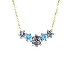 Aine Beştaş Kolye - Pırlanta ve akuamarin 925 ayar gümüş kolye (1.98 karat, 40 cm altın rolo zincir) #frm7cz