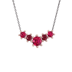 Aine Beştaş Kolye - Rodolit garnet ve kök yakut 925 ayar rose altın kaplama gümüş kolye (40 cm gümüş rolo zincir) #g570f1