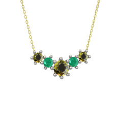 Peridot ve kök zümrüt 14 ayar beyaz altın kolye (40 cm altın rolo zincir)