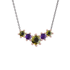 Peridot ve ametist 14 ayar rose altın kolye (40 cm gümüş rolo zincir)
