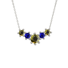 Peridot ve lab safir 8 ayar beyaz altın kolye (40 cm beyaz altın rolo zincir)