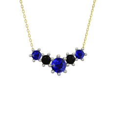 Aine Beştaş Kolye - Lab safir ve siyah zirkon 18 ayar beyaz altın kolye (40 cm altın rolo zincir) #gybcd5