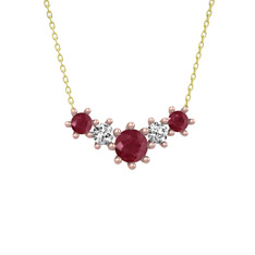 Kök yakut ve swarovski 18 ayar rose altın kolye (40 cm altın rolo zincir)