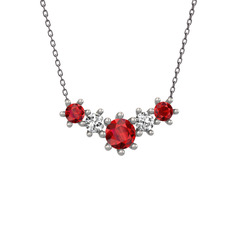 Aine Beştaş Kolye - Garnet ve beyaz zirkon 18 ayar beyaz altın kolye (40 cm gümüş rolo zincir) #h30lkp