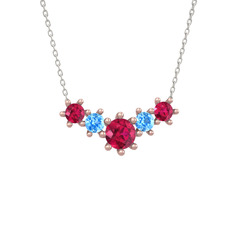 Aine Beştaş Kolye - Rodolit garnet ve akuamarin 8 ayar rose altın kolye (40 cm gümüş rolo zincir) #h469fk