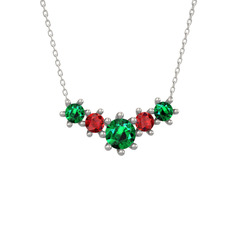 Aine Beştaş Kolye - Yeşil kuvars ve garnet 8 ayar beyaz altın kolye (40 cm gümüş rolo zincir) #h4gd9f