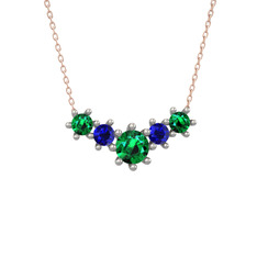 Aine Beştaş Kolye - Yeşil kuvars ve lab safir 18 ayar beyaz altın kolye (40 cm rose altın rolo zincir) #h7fx8a