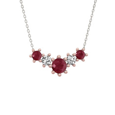 Kök yakut ve swarovski 8 ayar rose altın kolye (40 cm beyaz altın rolo zincir)