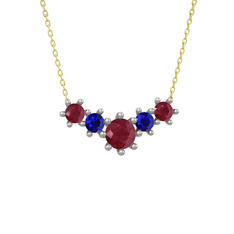 Aine Beştaş Kolye - Kök yakut ve lab safir 14 ayar beyaz altın kolye (40 cm altın rolo zincir) #i0gkxs