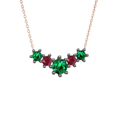 Aine Beştaş Kolye - Yeşil kuvars ve kök yakut 925 ayar siyah rodyum kaplama gümüş kolye (40 cm gümüş rolo zincir) #imdh29