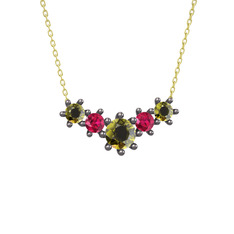 Peridot ve rodolit garnet 925 ayar siyah rodyum kaplama gümüş kolye (40 cm altın rolo zincir)