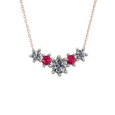 Pırlanta ve rodolit garnet 14 ayar beyaz altın kolye (1.98 karat, 40 cm rose altın rolo zincir)