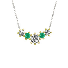 Aine Beştaş Kolye - Beyaz zirkon ve kök zümrüt 925 ayar altın kaplama gümüş kolye (40 cm beyaz altın rolo zincir) #j04sz2