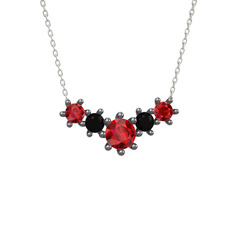 Aine Beştaş Kolye - Garnet ve siyah zirkon 925 ayar siyah rodyum kaplama gümüş kolye (40 cm beyaz altın rolo zincir) #j46kww