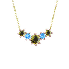 Aine Beştaş Kolye - Peridot ve akuamarin 18 ayar rose altın kolye (40 cm gümüş rolo zincir) #j6sndk