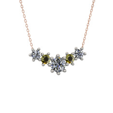 Pırlanta ve peridot 14 ayar beyaz altın kolye (1.98 karat, 40 cm rose altın rolo zincir)