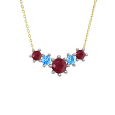 Aine Beştaş Kolye - Kök yakut ve akuamarin 18 ayar beyaz altın kolye (40 cm altın rolo zincir) #jyucmo