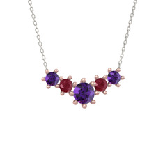 Aine Beştaş Kolye - Ametist ve kök yakut 18 ayar rose altın kolye (40 cm beyaz altın rolo zincir) #k6vrbs