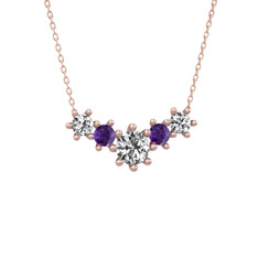 Aine Beştaş Kolye - Swarovski ve ametist 14 ayar rose altın kolye (40 cm gümüş rolo zincir) #kb2u7k
